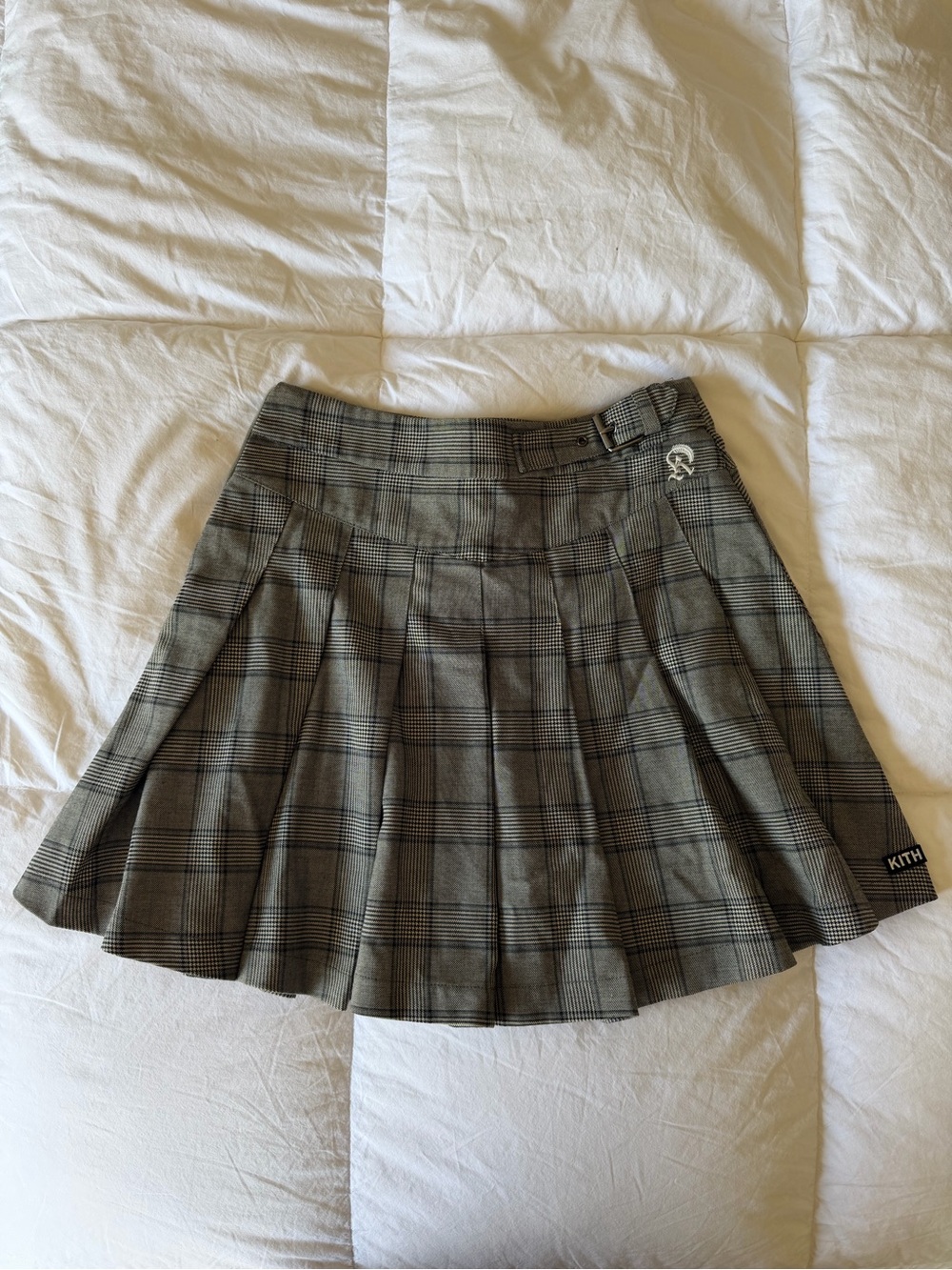 Kith Grey Plaid Pleated Skater Skirt